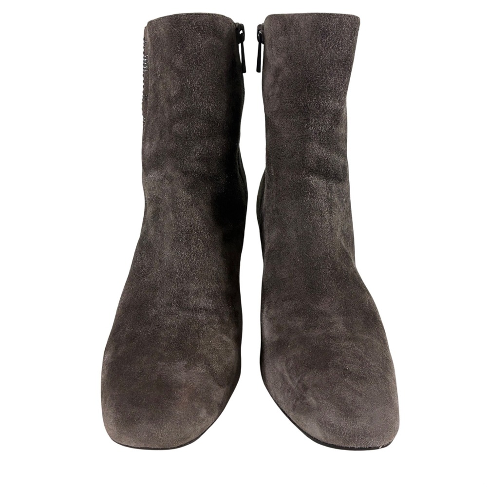Donald Pliner Greta Grey Suede Crystal Embellished Block Heel Ankle Boots 8.5M